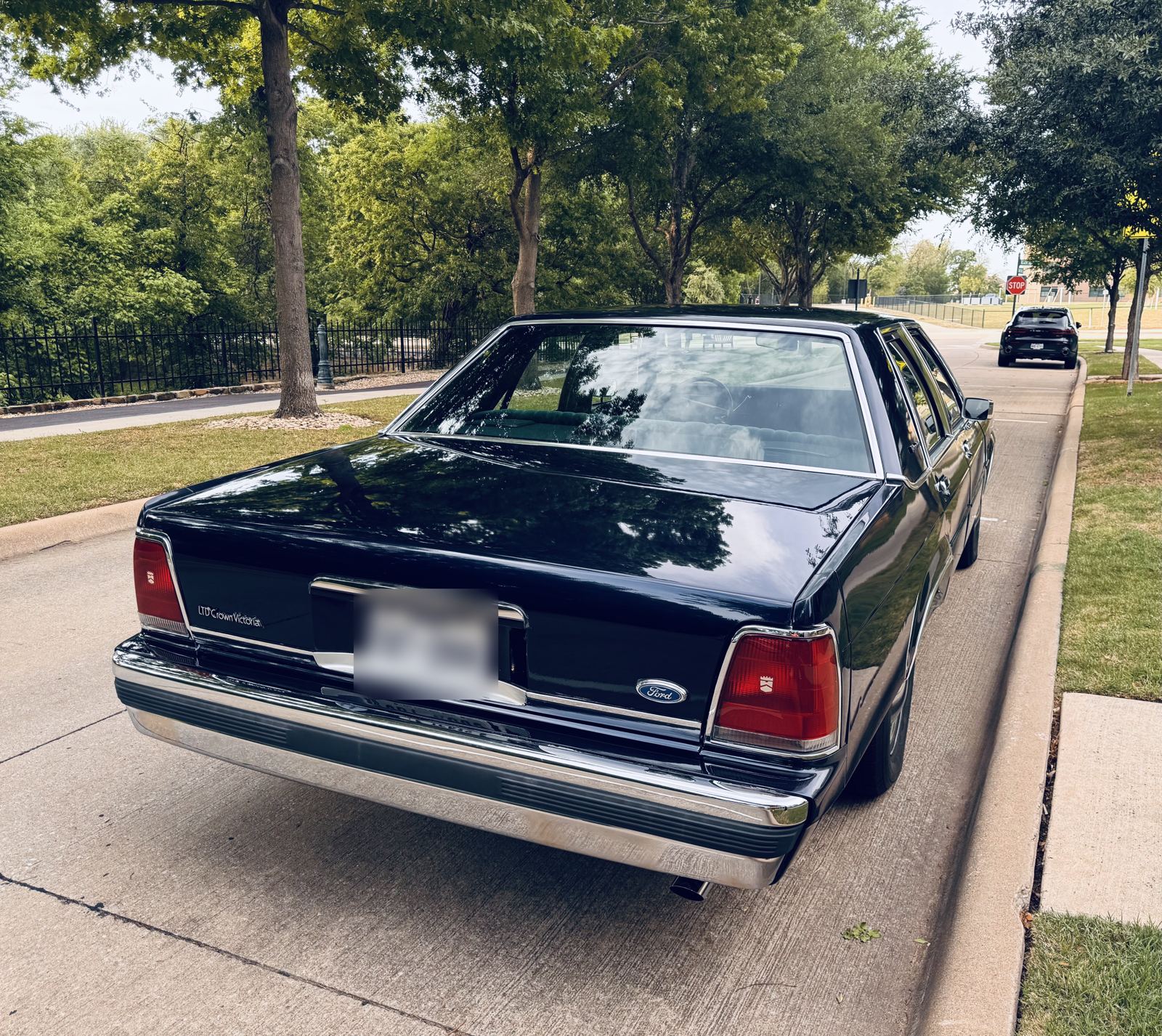 Straight-on rear view with the chrome bumper