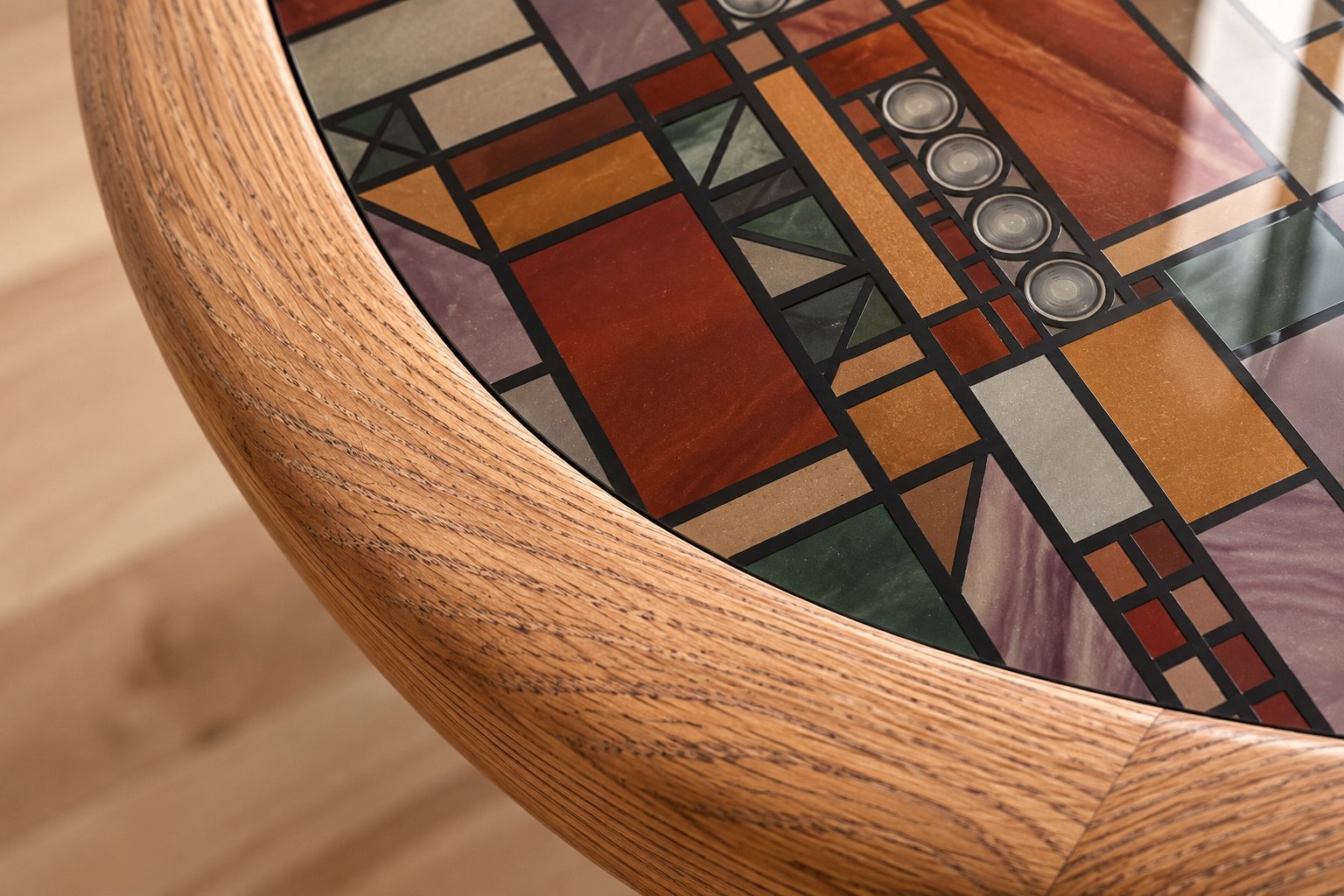 Refinishing a glass-top coffee table with patterns to hide its imperfections.